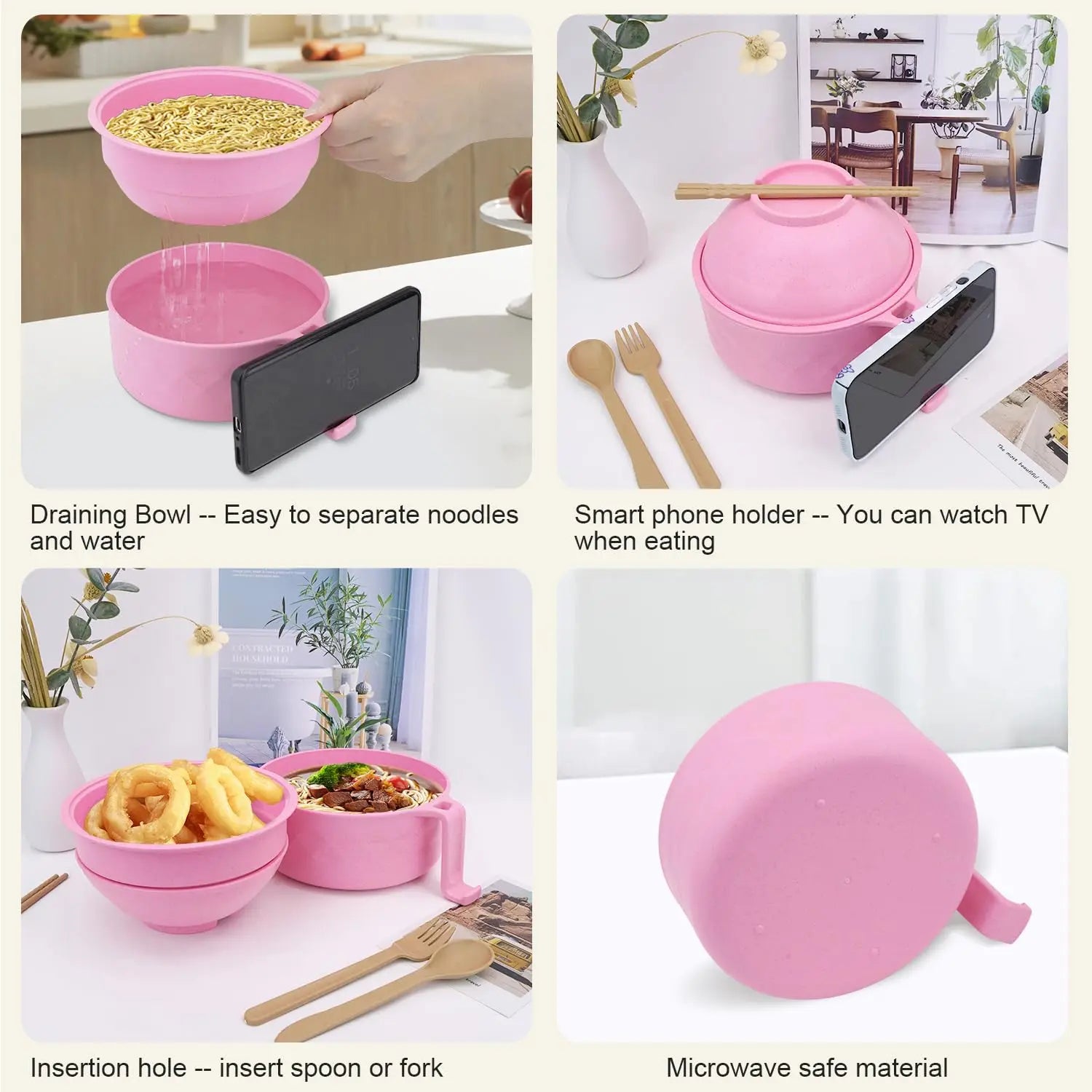 Microwave Ramen Cooker Bowl Set – Instant Noodle Cooking with Chopsticks & Spoon, College Dorm Essentials