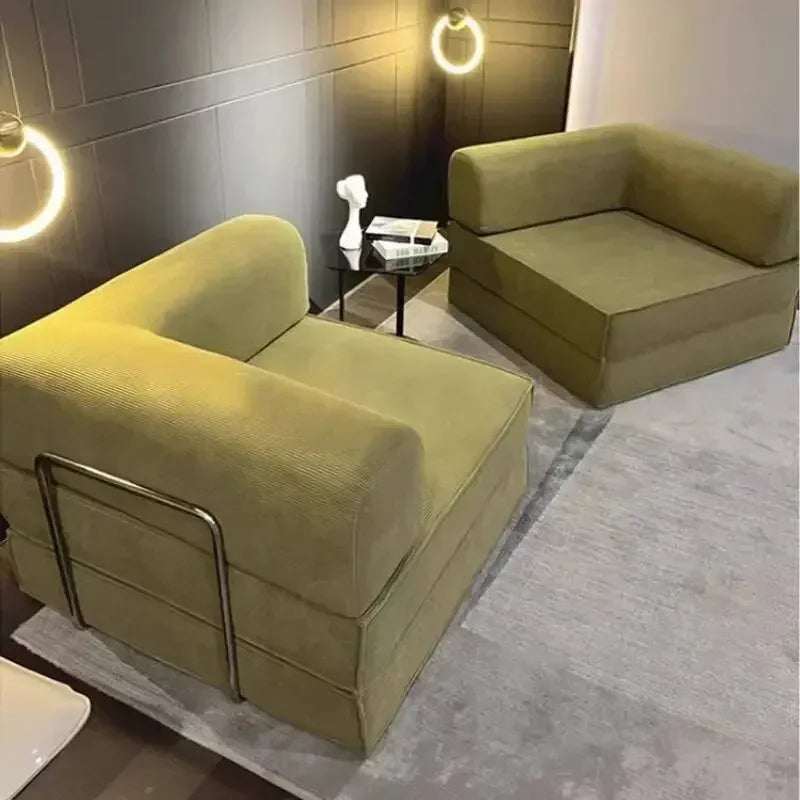 Large Green Nordic Living Room Sofa – Modern Compressed Armrest Lounge Chair for Home & Salon