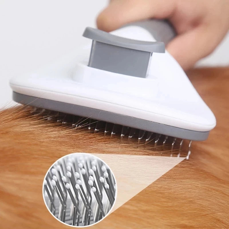 Cat & Dog Grooming Brush – Stainless Steel Pet Hair Removal Comb with Non-Slip Handle