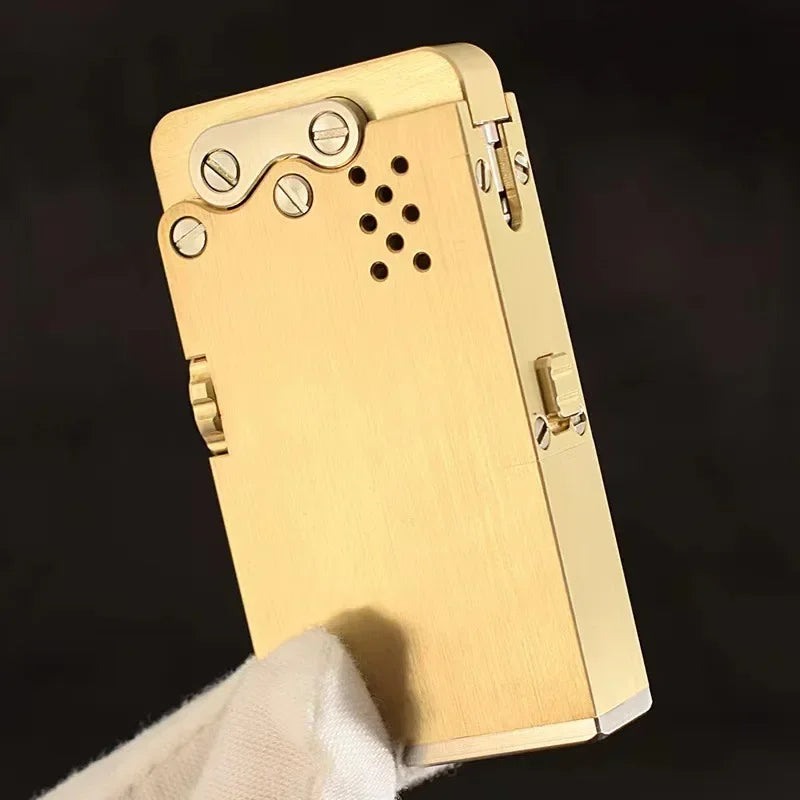 Handmade Brass Mechanical Gasoline Lighter – Automatic Ignition Titanium Alloy Gift Box