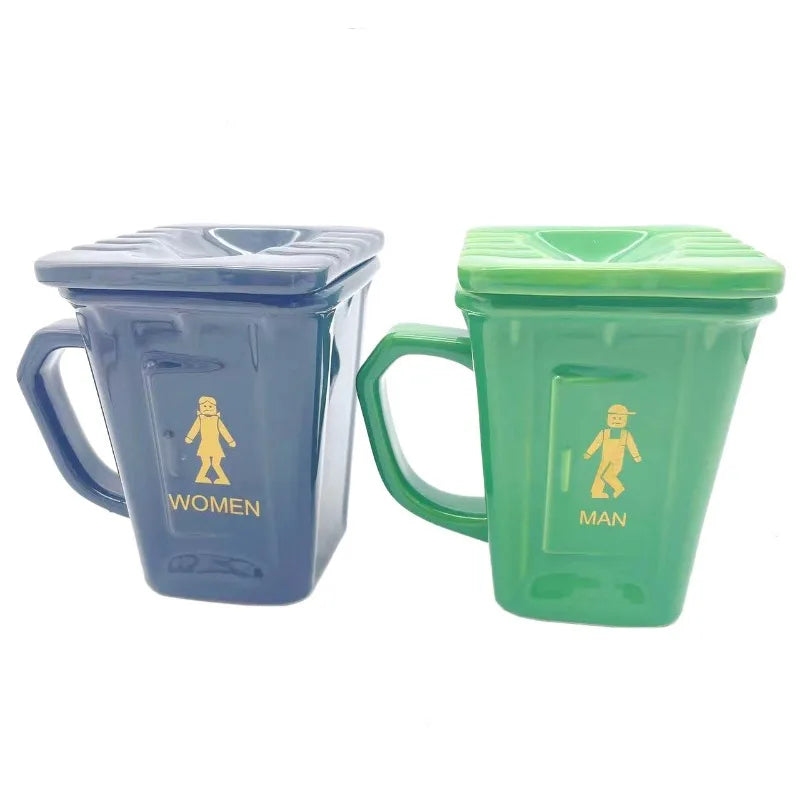 Funny Squatting Toilet Ceramic Mug – Creative Large Capacity Water Cup with Lid