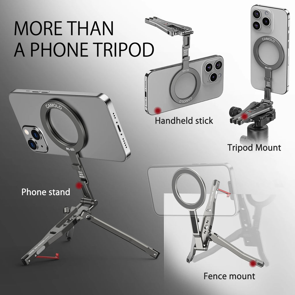 Camolo Foldable Magnetic Phone Tripod – MagSafe Pocket Tripod Stand with Hook & Ring (iPhone & Android)