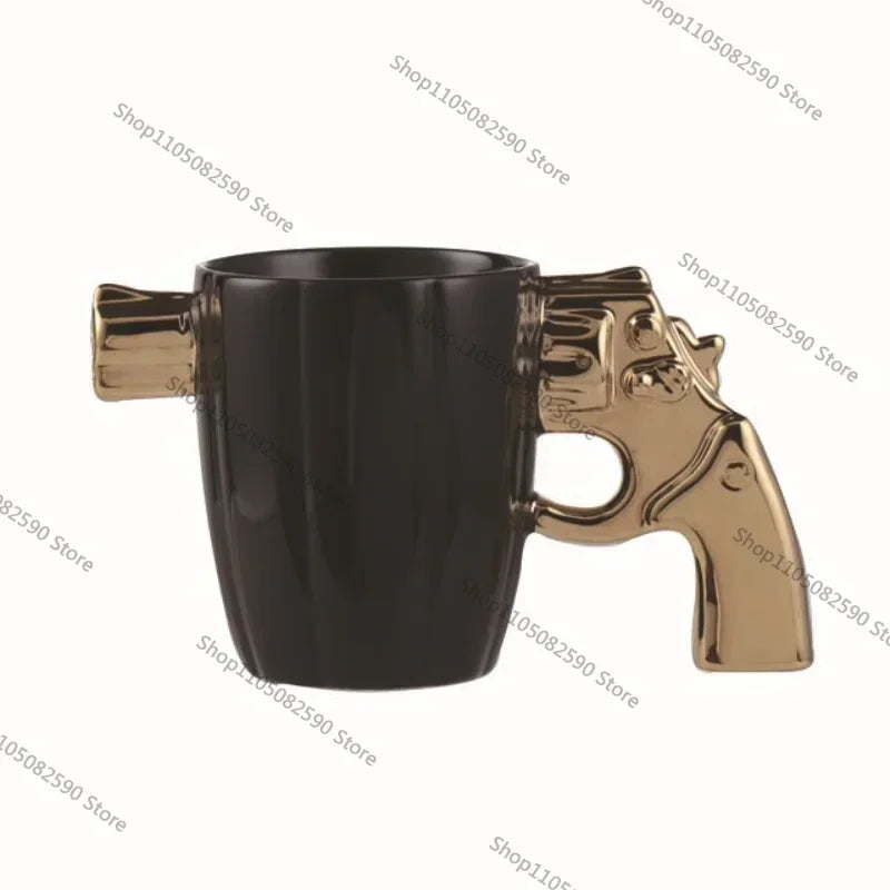 Revolver Handle Ceramic Coffee Mug  350ml Novelty Cup for Coffee, Tea & Milk