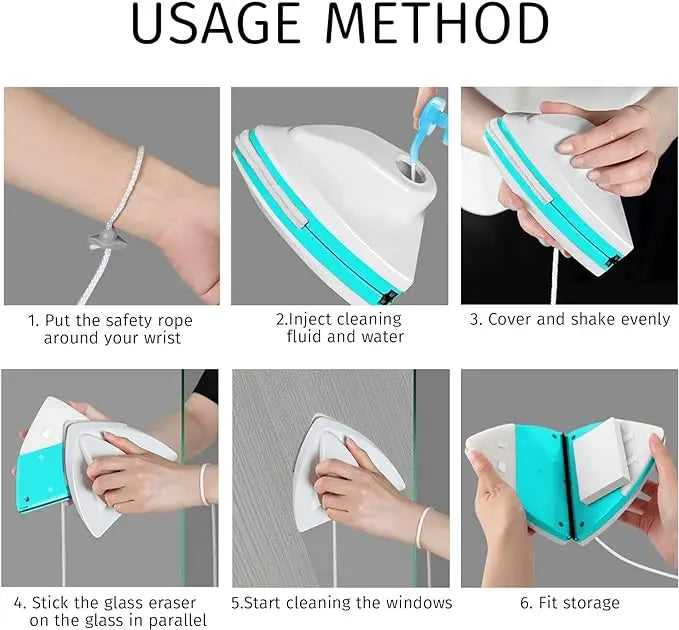 Double-Sided Magnetic Window Cleaner – Automatic Drainage Wiper & Glass Washing Tool for Home