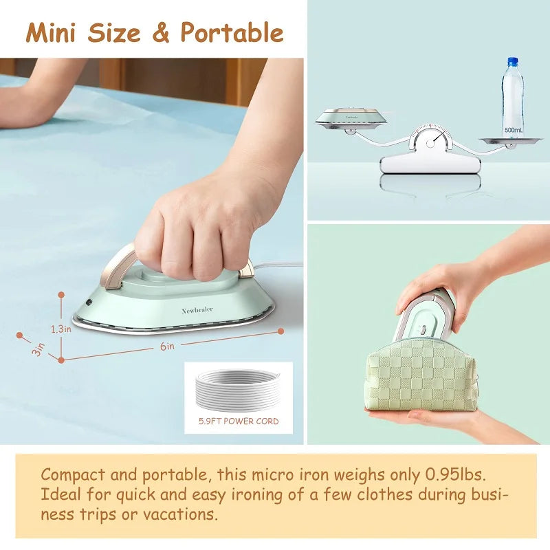 Mini Travel Iron with Dual Voltage (120V/220V) – Fast Heat Handheld Dry Iron with Ceramic Soleplate