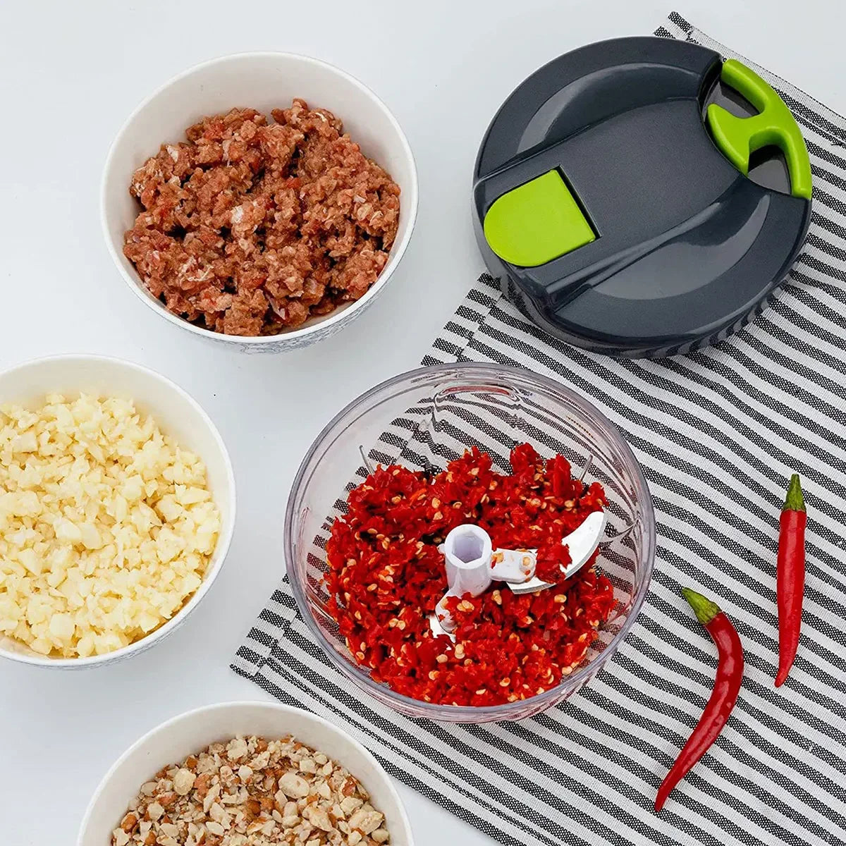 Manual Vegetable Chopper & Slicer – Onion Chopper, Garlic Crusher, Peeler & Food Dicer Tool