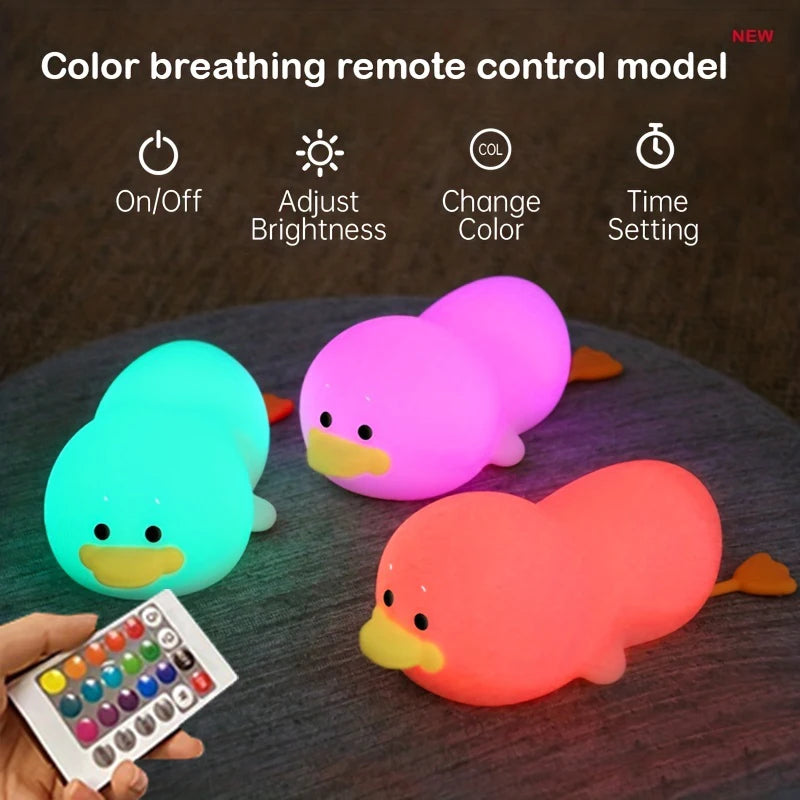 Doudou Duck Night Light – Soft Silicone USB Rechargeable Kids Lamp with Clap Control & Timer