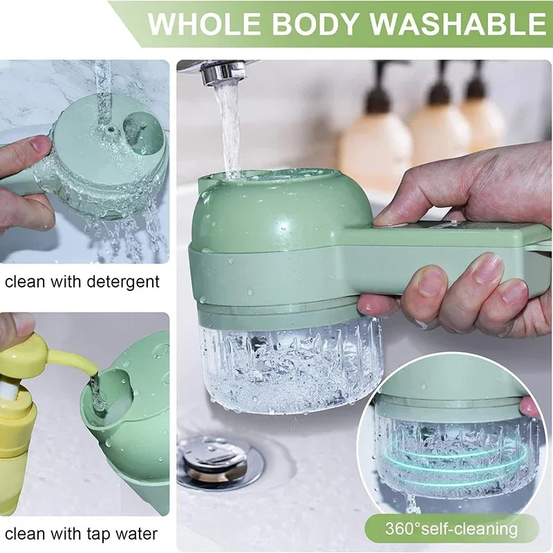 4-in-1 Wireless Electric Vegetable Cutter – Garlic Masher, Food Chopper & Meat Grinder