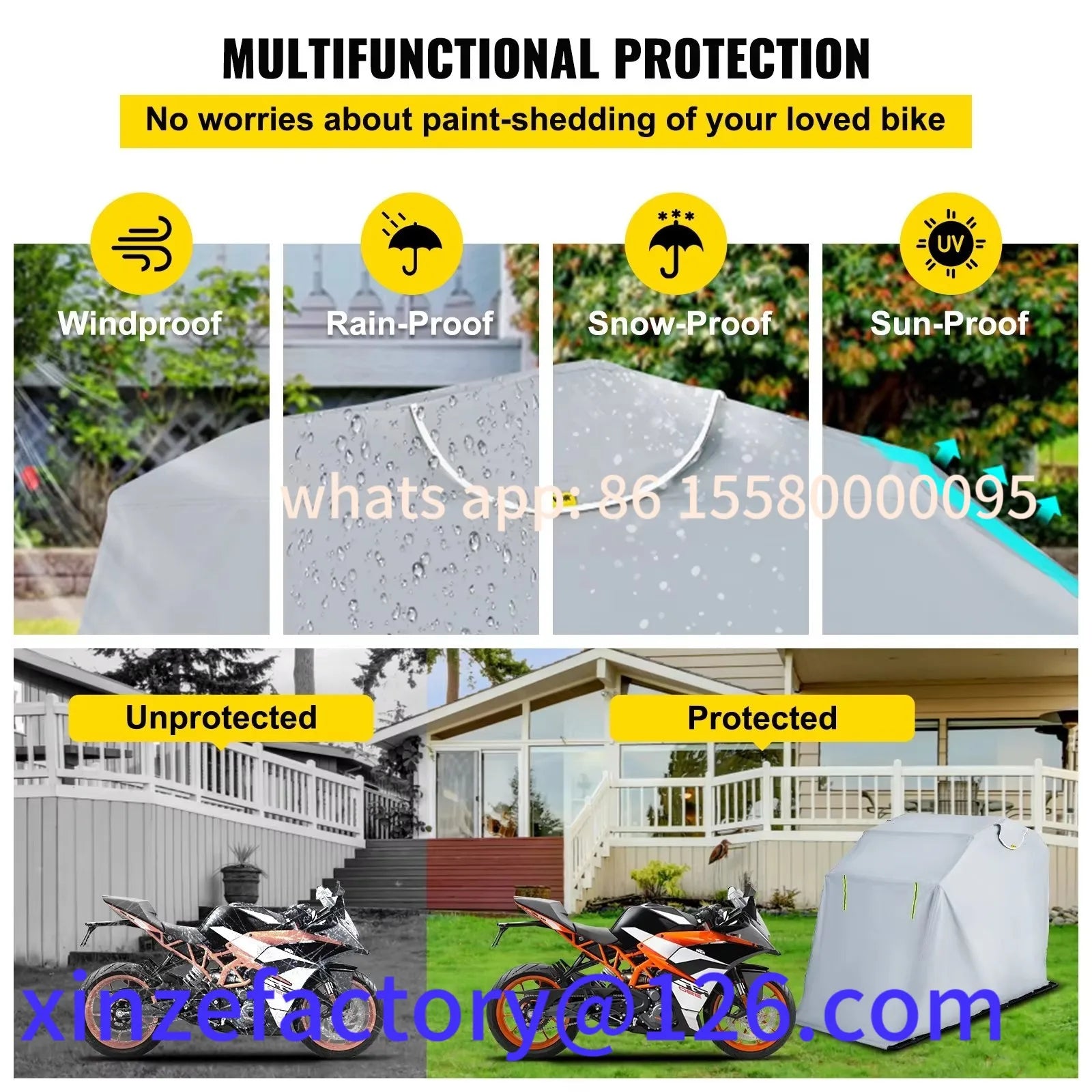 Heavy-Duty Waterproof Motorcycle Shelter | 420D Oxford Customizable Motorbike Garage & Sunshade Storage Cover