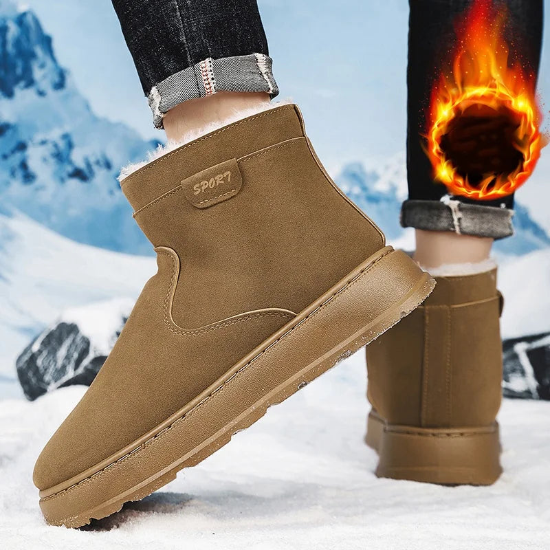 2025 Winter Men’s Warm Fur Snow Boots – Waterproof Suede Chelsea Ankle Boots with Plush Lining