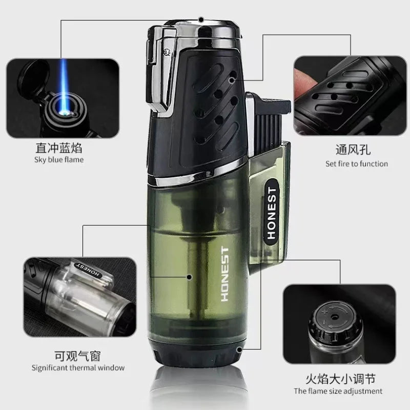 HONEST Turbo Torch Cigarette Lighter  Butane Gas Jet Flame with Flint, Unique Smoking Gadget for Men