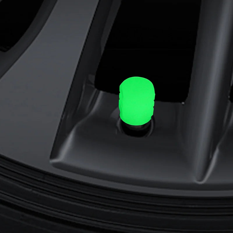 4PCS Luminous Tire Valve Stem Caps – Fluorescent Wheel Decoration for Car, Motorcycle & Bike