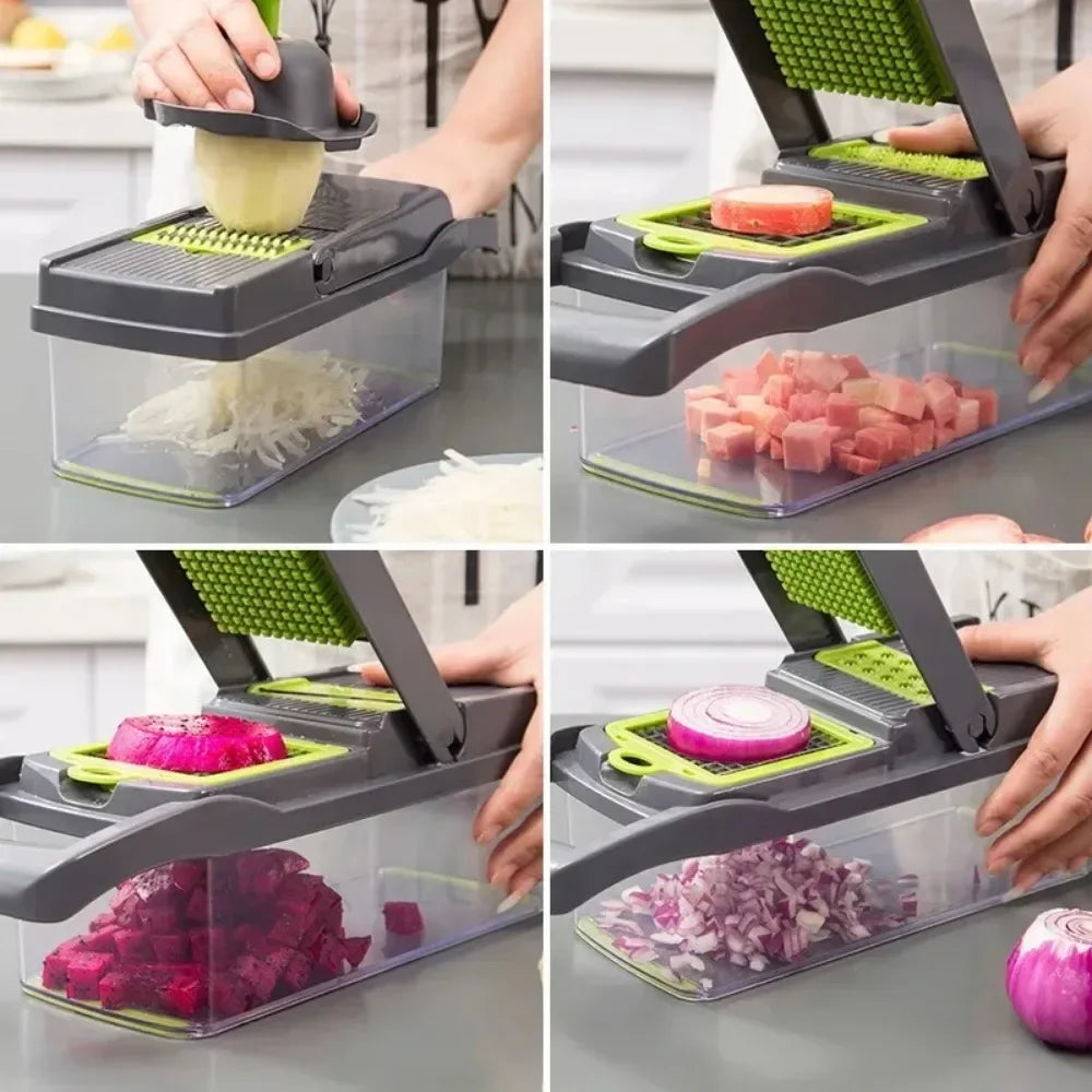 14-in-1 / 16-in-1 Multifunctional Vegetable Chopper – Handle Food Grater, Slicer & Dicer Kitchen Tool