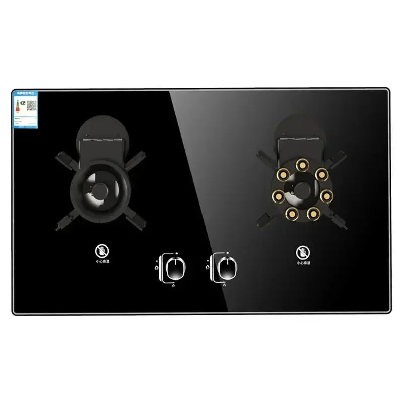 Built-In Double Burner Gas Stove Recessed Countertop Cooktop with Glass Panel for Modern Kitchens