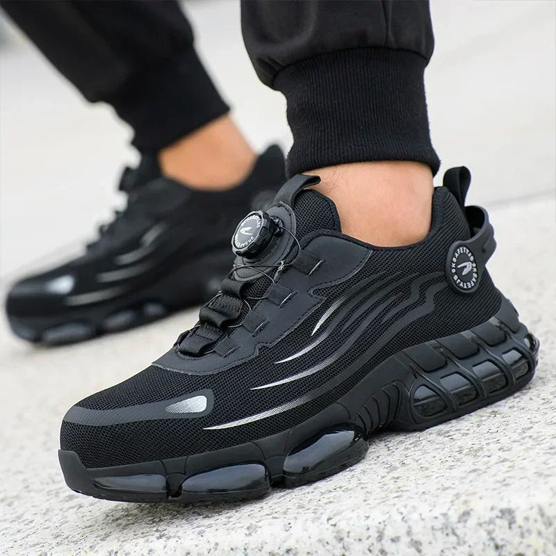 Men’s Safety Work Shoes with Rotating Button – Anti-Smash, Anti-Puncture Protective Boots in Sporty Fashion Style