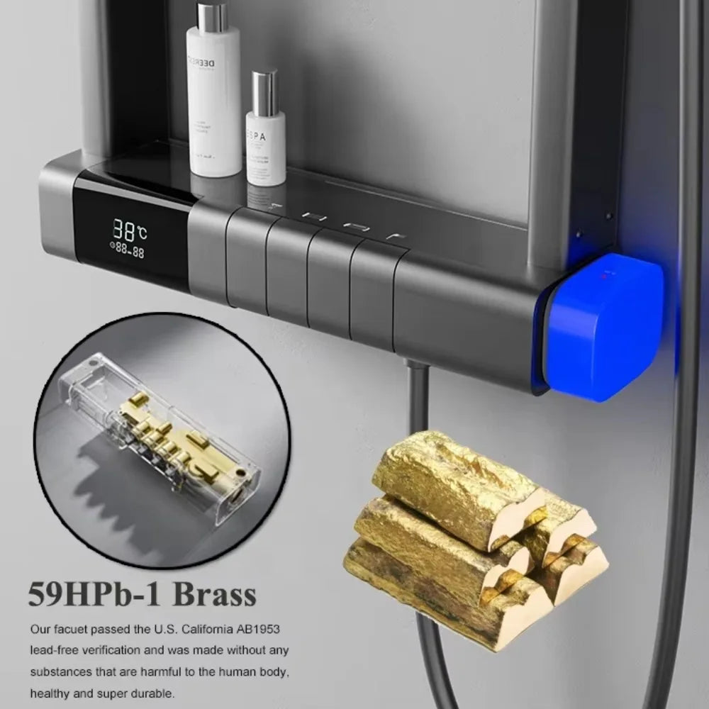 360° LED Digital Display Thermostatic Shower Panel – Piano Key Bathroom Set