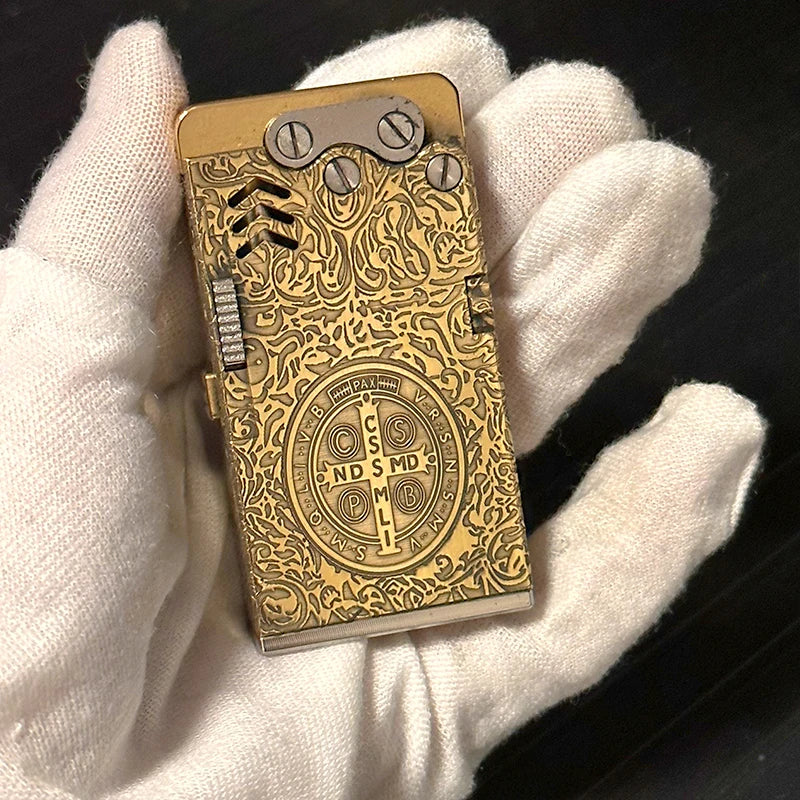 Handmade Brass Mechanical Gasoline Lighter – Automatic Ignition Titanium Alloy Gift Box