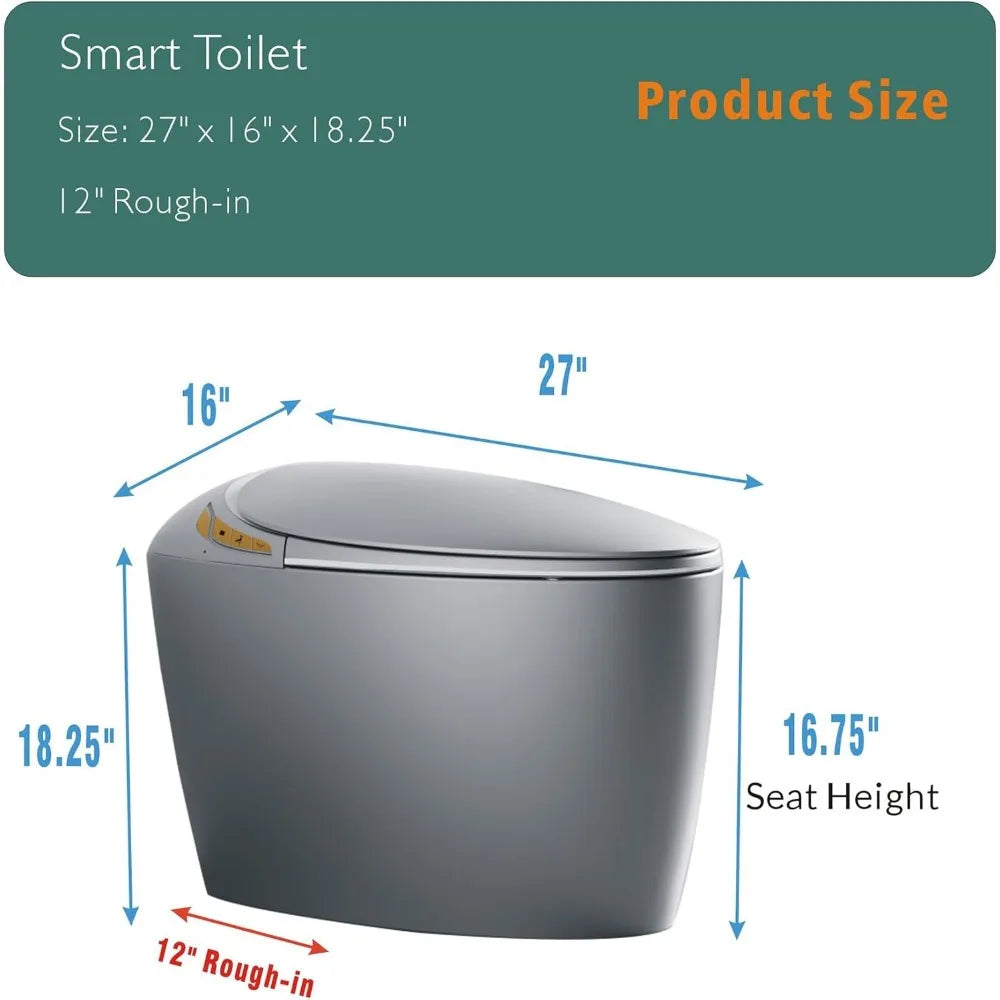 12" One-Piece Smart Toilet – Egg-Shaped Auto Flush, Foot Sensor, Night Light & Built-In Bidet Seat