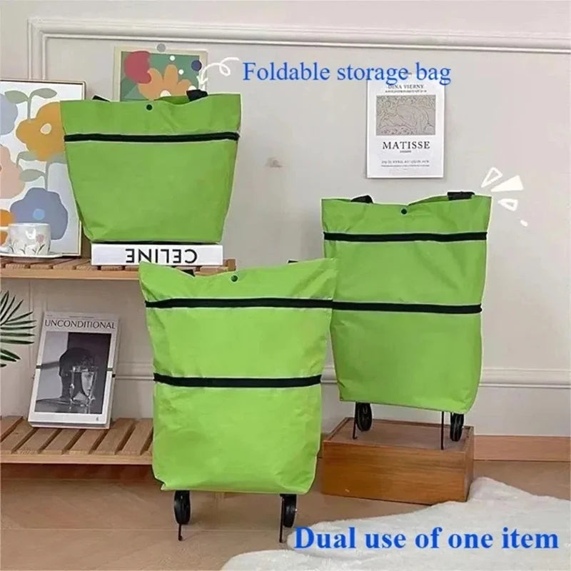 Foldable Portable Storage Bag with Telescopic Pull Rod – Reusable Waterproof Shopping & Travel Bag