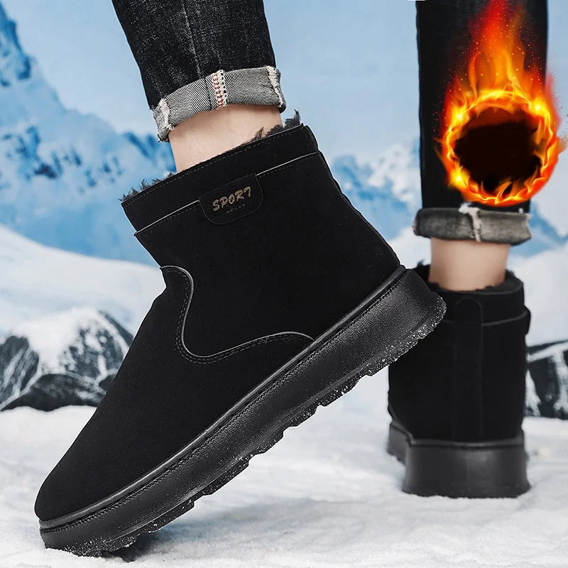 2025 Winter Men’s Warm Fur Snow Boots – Waterproof Suede Chelsea Ankle Boots with Plush Lining
