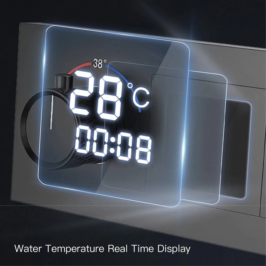 Luxury Black Brass LED Digital Shower System – Wall-Mounted 4-Function Ceiling Shower with Hot & Cold Dual Control