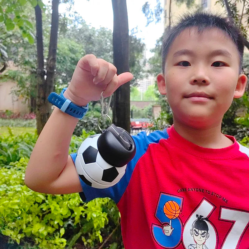 Kids Foldable Sports Water Bottle – Leakproof Basketball & Football Design with Backpack Hook