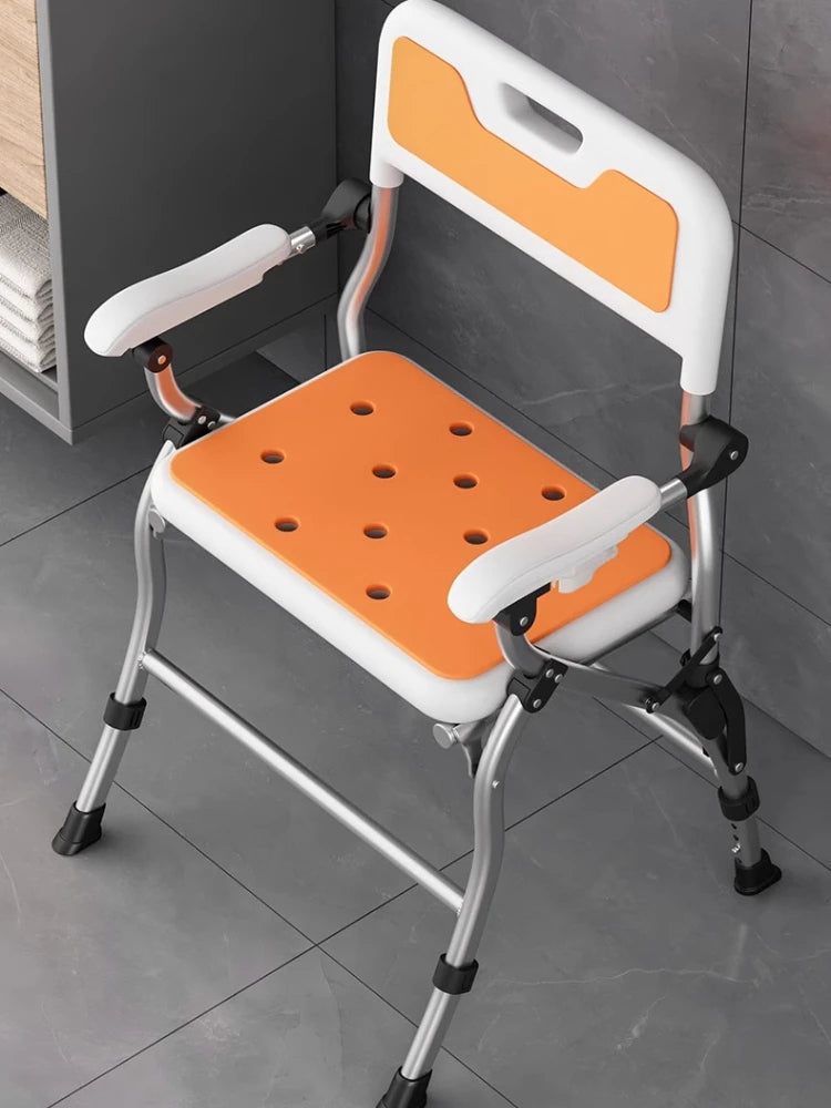 3D One-Hand Foldable Shower Stool – Adjustable 4-Height Bathroom Commode Chair with 41cm Widened Seat for Elderly & Disabled