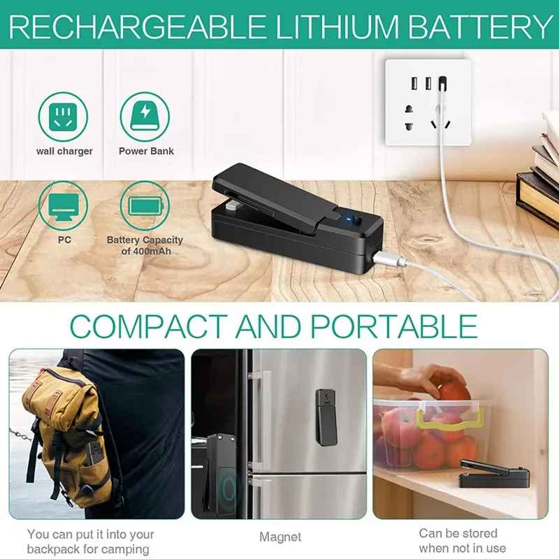 USB Rechargeable Mini Heat Sealer – Portable Bag Sealing Machine for Food & Snacks