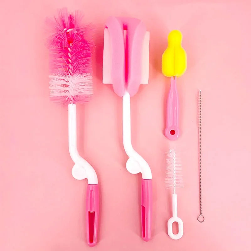 5-Piece Baby Bottle Brush Set 360° Rotating Nipple, Pacifier & Cup Cleaner with Soft Food-Grade Bristles