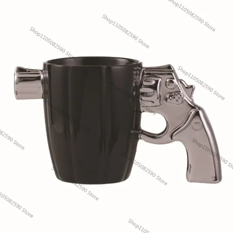 Revolver Handle Ceramic Coffee Mug  350ml Novelty Cup for Coffee, Tea & Milk