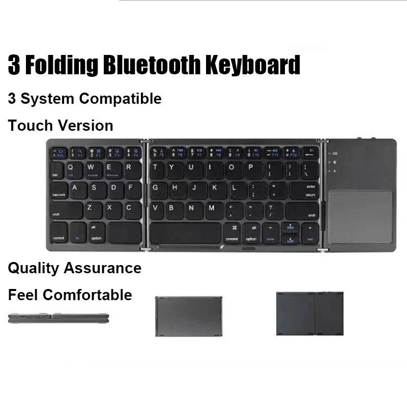 Mini Tri-Folding Bluetooth Keyboard – Wireless TouchSub with Multi-Function Button for Windows, Android & iOS